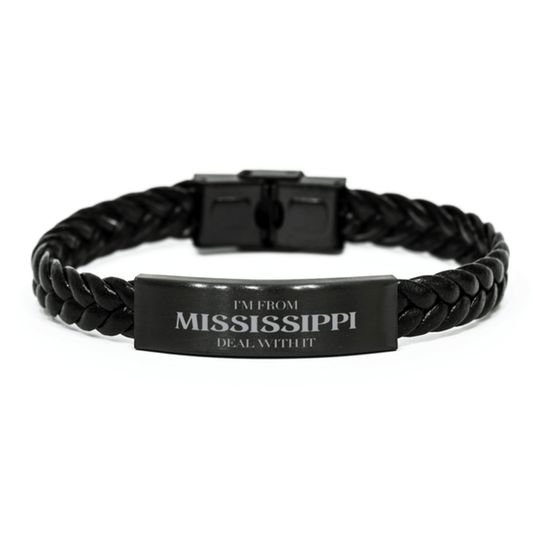 I'm from Mississippi, Deal with it, Proud Mississippi State Gifts, Mississippi Braided Leather Bracelet Gift Idea, Christmas Gifts for Mississippi People, Coworkers, Colleague - Mallard Moon Gift Shop