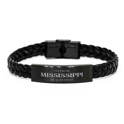 I'm from Mississippi, Deal with it, Proud Mississippi State Gifts, Mississippi Braided Leather Bracelet Gift Idea, Christmas Gifts for Mississippi People, Coworkers, Colleague - Mallard Moon Gift Shop