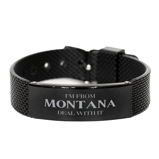 I'm from Montana, Deal with it, Proud Montana State Gifts, Montana Black Shark Mesh Bracelet Gift Idea, Christmas Gifts for Montana People, Coworkers, Colleague - Mallard Moon Gift Shop