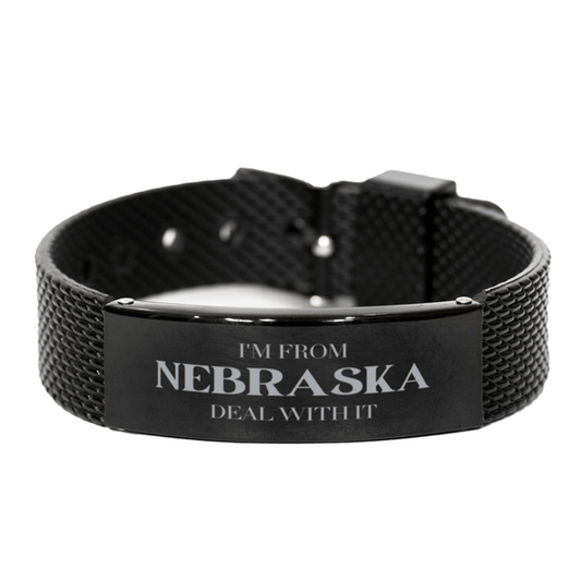 I'm from Nebraska, Deal with it, Proud Nebraska State Gifts, Nebraska Black Shark Mesh Bracelet Gift Idea, Christmas Gifts for Nebraska People, Coworkers, Colleague - Mallard Moon Gift Shop