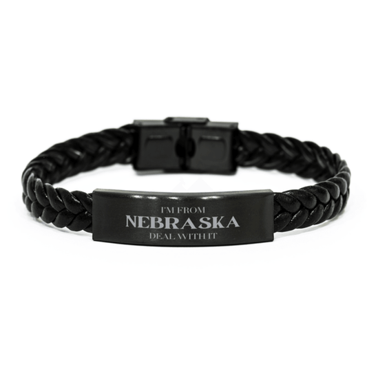 I'm from Nebraska, Deal with it, Proud Nebraska State Gifts, Nebraska Braided Leather Bracelet Gift Idea, Christmas Gifts for Nebraska People, Coworkers, Colleague - Mallard Moon Gift Shop