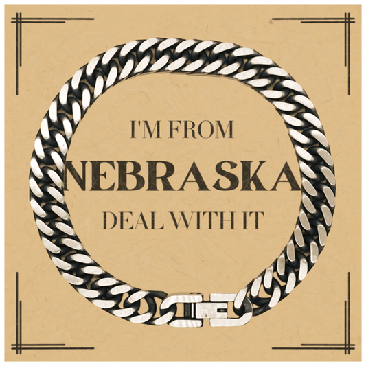 I'm from Nebraska, Deal with it, Proud Nebraska State Gifts, Nebraska Cuban Link Chain Bracelet Gift Idea, Christmas Gifts for Nebraska People, Coworkers, Colleague - Mallard Moon Gift Shop