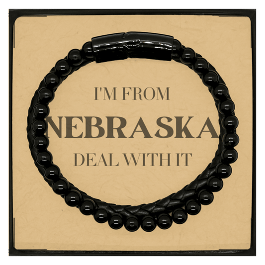 I'm from Nebraska, Deal with it, Proud Nebraska State Gifts, Nebraska Stone Leather Bracelets Gift Idea, Christmas Gifts for Nebraska People, Coworkers, Colleague - Mallard Moon Gift Shop