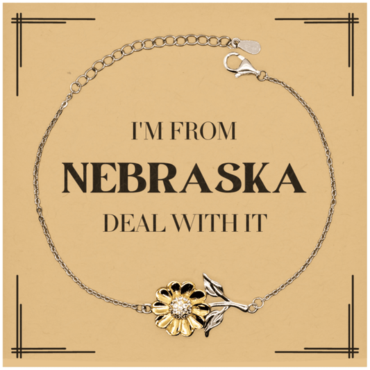 I'm from Nebraska, Deal with it, Proud Nebraska State Gifts, Nebraska Sunflower Bracelet Gift Idea, Christmas Gifts for Nebraska People, Coworkers, Colleague - Mallard Moon Gift Shop