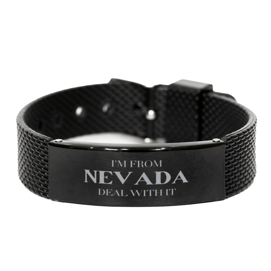 I'm from Nevada, Deal with it, Proud Nevada State Gifts, Nevada Black Shark Mesh Bracelet Gift Idea, Christmas Gifts for Nevada People, Coworkers, Colleague - Mallard Moon Gift Shop