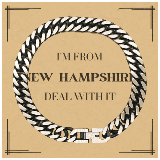 I'm from New Hampshire, Deal with it, Proud New Hampshire State Gifts, New Hampshire Cuban Link Chain Bracelet Gift Idea, Christmas Gifts for New Hampshire People, Coworkers, Colleague - Mallard Moon Gift Shop