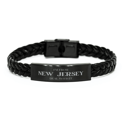 I'm from New Jersey, Deal with it, Proud New Jersey State Gifts, New Jersey Braided Leather Bracelet Gift Idea, Christmas Gifts for New Jersey People, Coworkers, Colleague - Mallard Moon Gift Shop