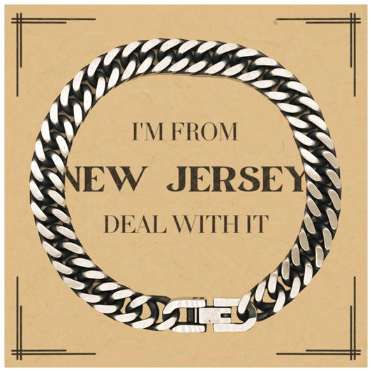 I'm from New Jersey, Deal with it, Proud New Jersey State Gifts, New Jersey Cuban Link Chain Bracelet Gift Idea, Christmas Gifts for New Jersey People, Coworkers, Colleague - Mallard Moon Gift Shop