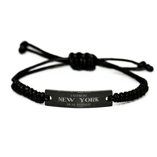 I'm from New York, Deal with it, Proud New York State Gifts, New York Black Rope Bracelet Gift Idea, Christmas Gifts for New York People, Coworkers, Colleague - Mallard Moon Gift Shop
