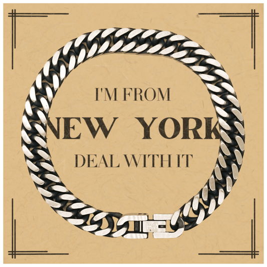 I'm from New York, Deal with it, Proud New York State Gifts, New York Cuban Link Chain Bracelet Gift Idea, Christmas Gifts for New York People, Coworkers, Colleague - Mallard Moon Gift Shop