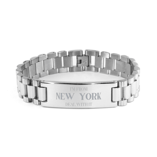 I'm from New York, Deal with it, Proud New York State Gifts, New York Ladder Stainless Steel Bracelet Gift Idea, Christmas Gifts for New York People, Coworkers, Colleague - Mallard Moon Gift Shop