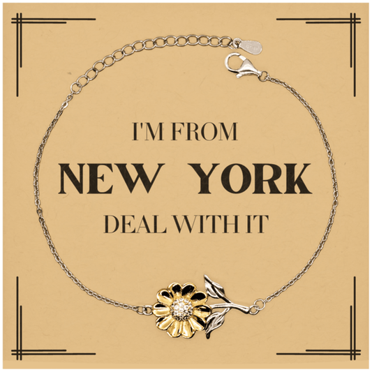 I'm from New York, Deal with it, Proud New York State Gifts, New York Sunflower Bracelet Gift Idea, Christmas Gifts for New York People, Coworkers, Colleague - Mallard Moon Gift Shop