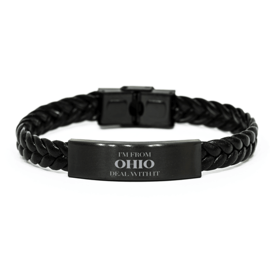 I'm from Ohio, Deal with it, Proud Ohio State Gifts, Ohio Braided Leather Bracelet Gift Idea, Christmas Gifts for Ohio People, Coworkers, Colleague - Mallard Moon Gift Shop