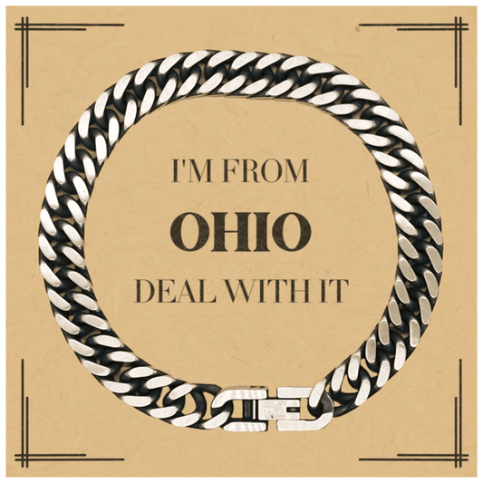 I'm from Ohio, Deal with it, Proud Ohio State Gifts, Ohio Cuban Link Chain Bracelet Gift Idea, Christmas Gifts for Ohio People, Coworkers, Colleague - Mallard Moon Gift Shop