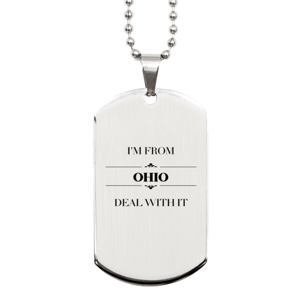 I'm from Ohio, Deal with it, Proud Ohio State Gifts, Ohio Silver Dog Tag Gift Idea, Christmas Gifts for Ohio People, Coworkers, Colleague - Mallard Moon Gift Shop