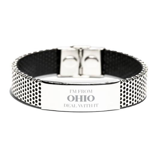 I'm from Ohio, Deal with it, Proud Ohio State Gifts, Ohio Stainless Steel Bracelet Gift Idea, Christmas Gifts for Ohio People, Coworkers, Colleague - Mallard Moon Gift Shop