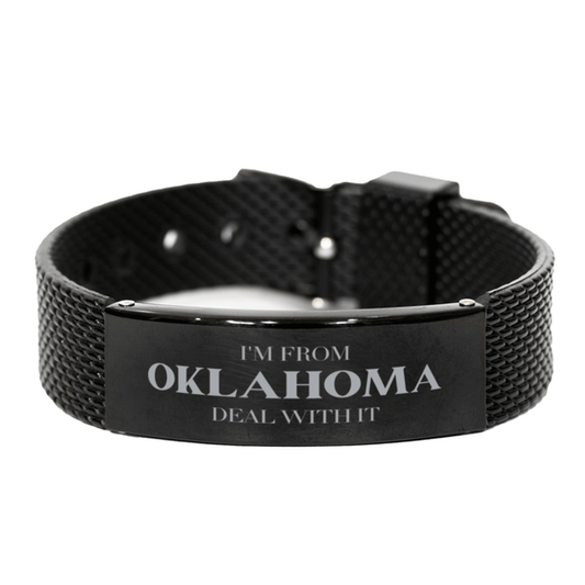 I'm from Oklahoma, Deal with it, Proud Oklahoma State Gifts, Oklahoma Black Shark Mesh Bracelet Gift Idea, Christmas Gifts for Oklahoma People, Coworkers, Colleague - Mallard Moon Gift Shop