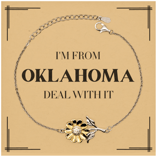 I'm from Oklahoma, Deal with it, Proud Oklahoma State Gifts, Oklahoma Sunflower Bracelet Gift Idea, Christmas Gifts for Oklahoma People, Coworkers, Colleague - Mallard Moon Gift Shop