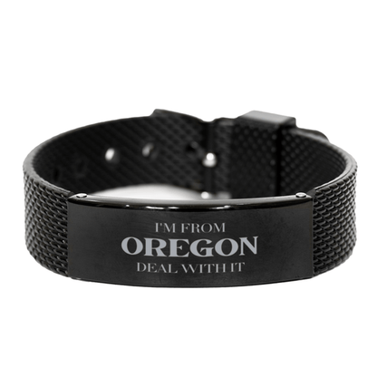 I'm from Oregon, Deal with it, Proud Oregon State Gifts, Oregon Black Shark Mesh Bracelet Gift Idea, Christmas Gifts for Oregon People, Coworkers, Colleague - Mallard Moon Gift Shop