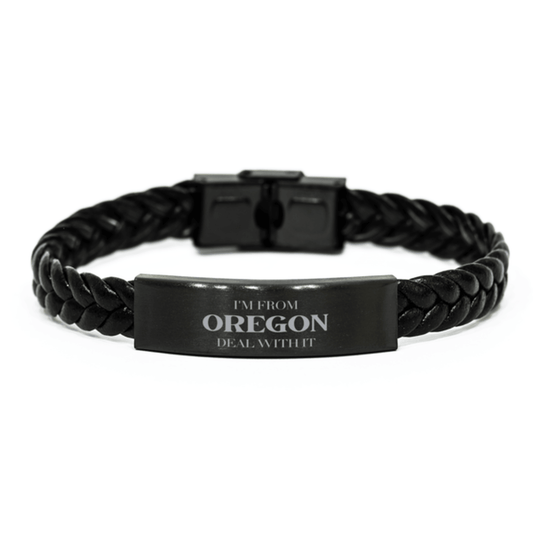 I'm from Oregon, Deal with it, Proud Oregon State Gifts, Oregon Braided Leather Bracelet Gift Idea, Christmas Gifts for Oregon People, Coworkers, Colleague - Mallard Moon Gift Shop