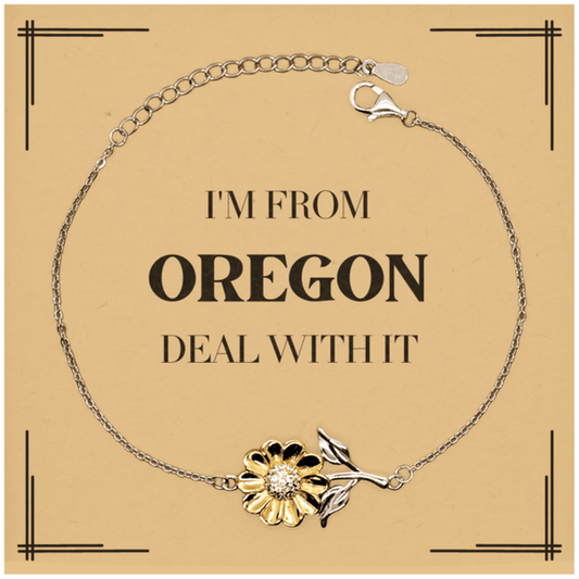 I'm from Oregon, Deal with it, Proud Oregon State Gifts, Oregon Sunflower Bracelet Gift Idea, Christmas Gifts for Oregon People, Coworkers, Colleague - Mallard Moon Gift Shop