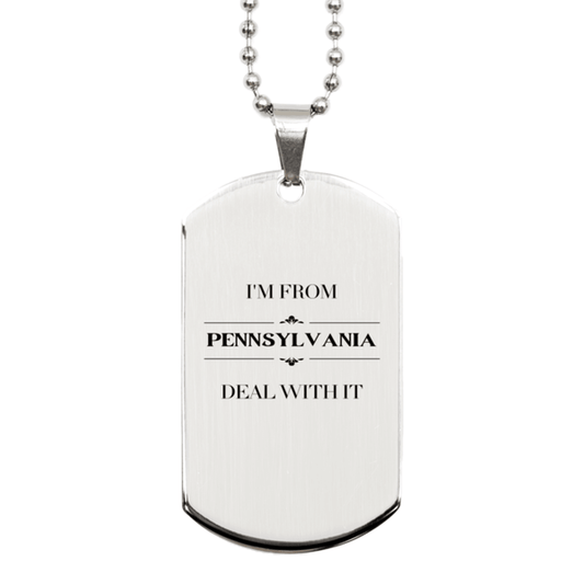 I'm from Pennsylvania, Deal with it, Proud Pennsylvania State Gifts, Pennsylvania Silver Dog Tag Gift Idea, Christmas Gifts for Pennsylvania People, Coworkers, Colleague - Mallard Moon Gift Shop