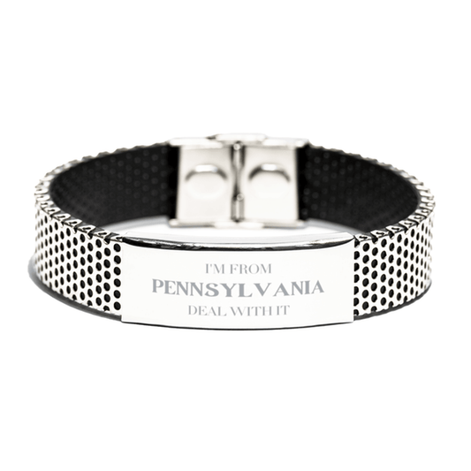 I'm from Pennsylvania, Deal with it, Proud Pennsylvania State Gifts, Pennsylvania Stainless Steel Bracelet Gift Idea, Christmas Gifts for Pennsylvania People, Coworkers, Colleague - Mallard Moon Gift Shop