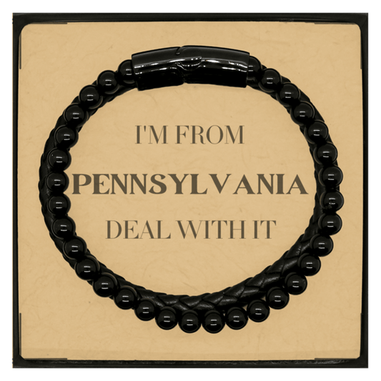 I'm from Pennsylvania, Deal with it, Proud Pennsylvania State Gifts, Pennsylvania Stone Leather Bracelets Gift Idea, Christmas Gifts for Pennsylvania People, Coworkers, Colleague - Mallard Moon Gift Shop