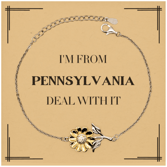 I'm from Pennsylvania, Deal with it, Proud Pennsylvania State Gifts, Pennsylvania Sunflower Bracelet Gift Idea, Christmas Gifts for Pennsylvania People, Coworkers, Colleague - Mallard Moon Gift Shop