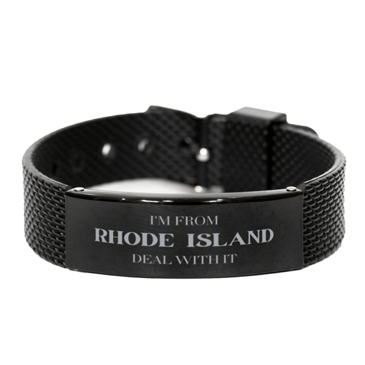 I'm from Rhode Island, Deal with it, Proud Rhode Island State Gifts, Rhode Island Black Shark Mesh Bracelet Gift Idea, Christmas Gifts for Rhode Island People, Coworkers, Colleague - Mallard Moon Gift Shop