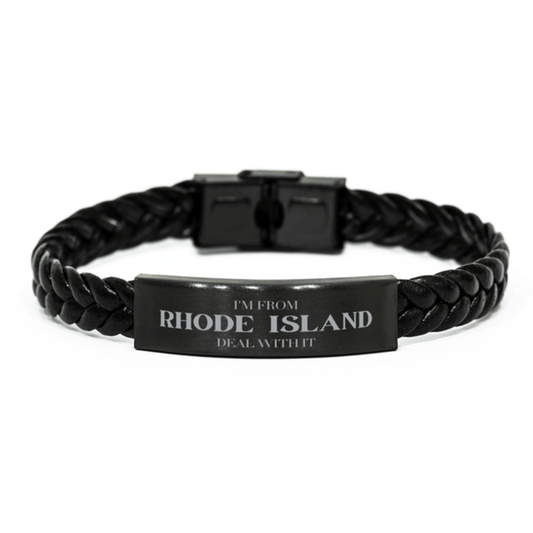 I'm from Rhode Island, Deal with it, Proud Rhode Island State Gifts, Rhode Island Braided Leather Bracelet Gift Idea, Christmas Gifts for Rhode Island People, Coworkers, Colleague - Mallard Moon Gift Shop