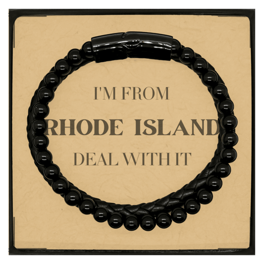 I'm from Rhode Island, Deal with it, Proud Rhode Island State Gifts, Rhode Island Stone Leather Bracelets Gift Idea, Christmas Gifts for Rhode Island People, Coworkers, Colleague - Mallard Moon Gift Shop