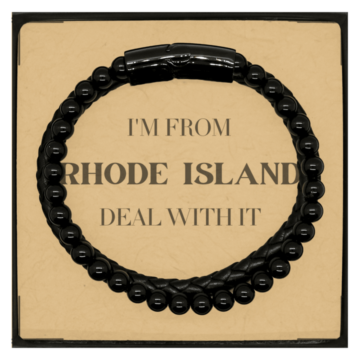 I'm from Rhode Island, Deal with it, Proud Rhode Island State Gifts, Rhode Island Stone Leather Bracelets Gift Idea, Christmas Gifts for Rhode Island People, Coworkers, Colleague - Mallard Moon Gift Shop