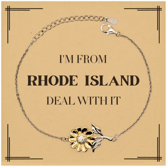 I'm from Rhode Island, Deal with it, Proud Rhode Island State Gifts, Rhode Island Sunflower Bracelet Gift Idea, Christmas Gifts for Rhode Island People, Coworkers, Colleague - Mallard Moon Gift Shop
