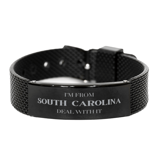 I'm from South Carolina, Deal with it, Proud South Carolina State Gifts, South Carolina Black Shark Mesh Bracelet Gift Idea, Christmas Gifts for South Carolina People, Coworkers, Colleague - Mallard Moon Gift Shop