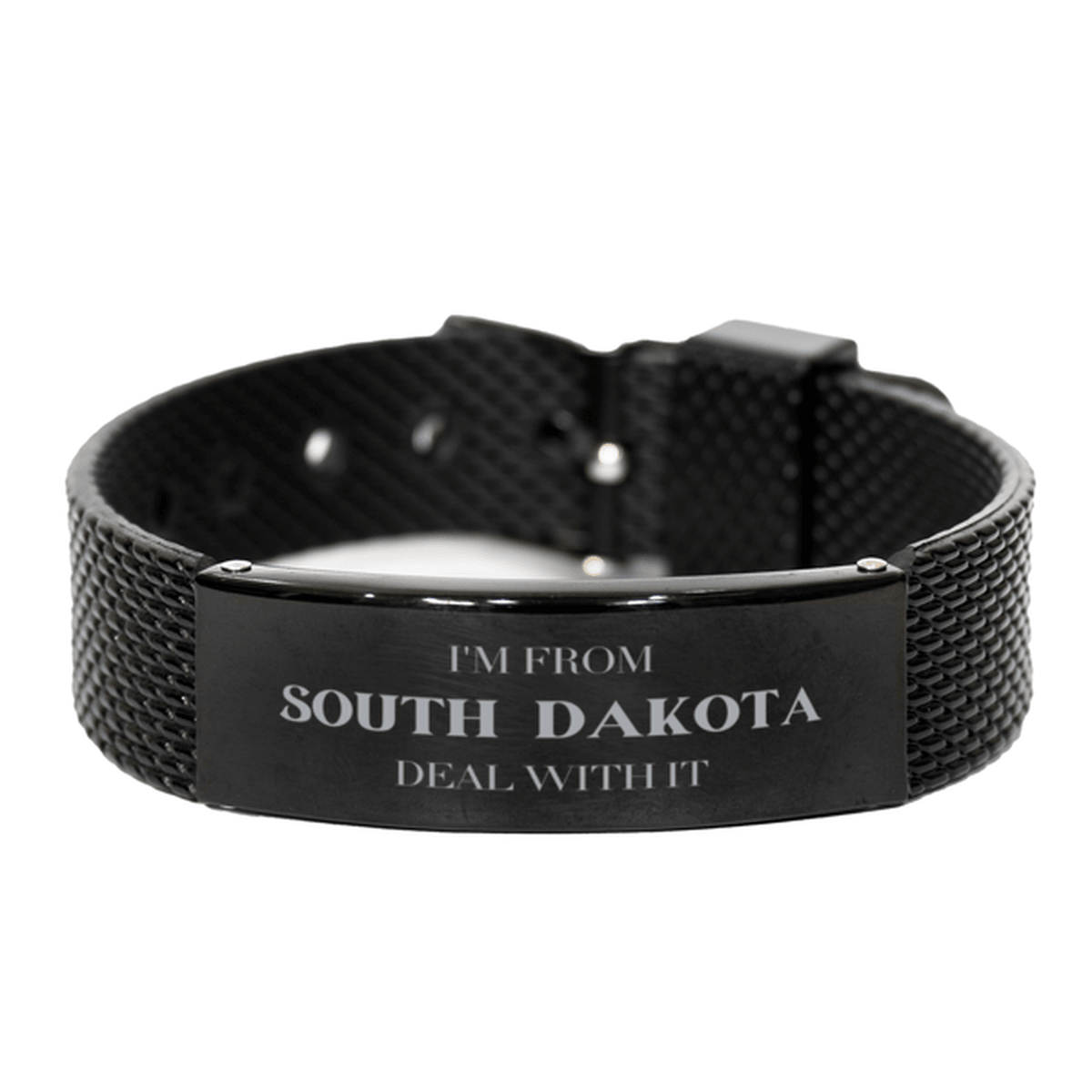 I'm from South Dakota, Deal with it, Proud South Dakota State Gifts, South Dakota Black Shark Mesh Bracelet Gift Idea, Christmas Gifts for South Dakota People, Coworkers, Colleague - Mallard Moon Gift Shop