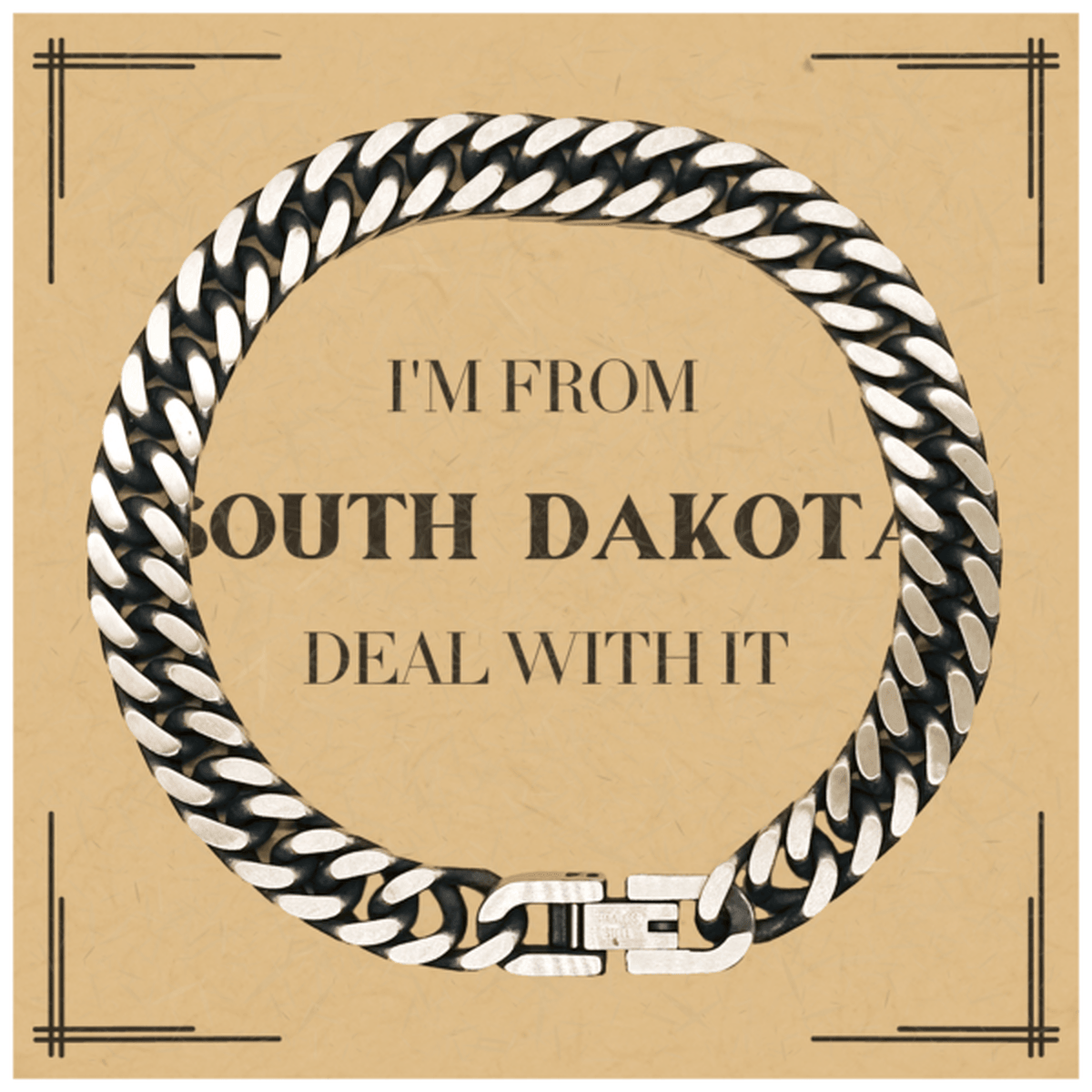 I'm from South Dakota, Deal with it, Proud South Dakota State Gifts, South Dakota Cuban Link Chain Bracelet Gift Idea, Christmas Gifts for South Dakota People, Coworkers, Colleague - Mallard Moon Gift Shop