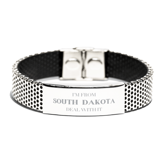 I'm from South Dakota, Deal with it, Proud South Dakota State Gifts, South Dakota Stainless Steel Bracelet Gift Idea, Christmas Gifts for South Dakota People, Coworkers, Colleague - Mallard Moon Gift Shop