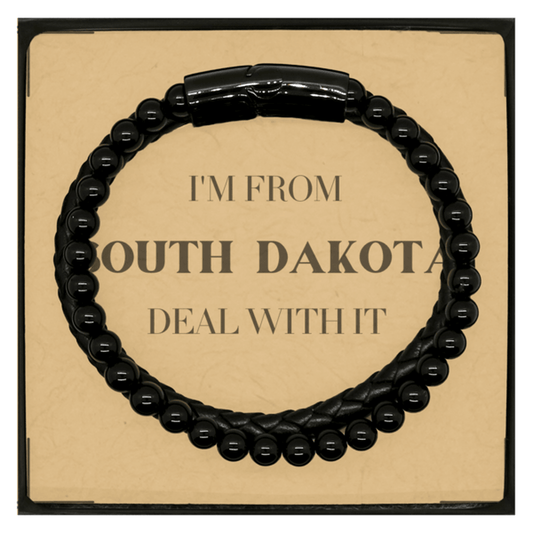 I'm from South Dakota, Deal with it, Proud South Dakota State Gifts, South Dakota Stone Leather Bracelets Gift Idea, Christmas Gifts for South Dakota People, Coworkers, Colleague - Mallard Moon Gift Shop