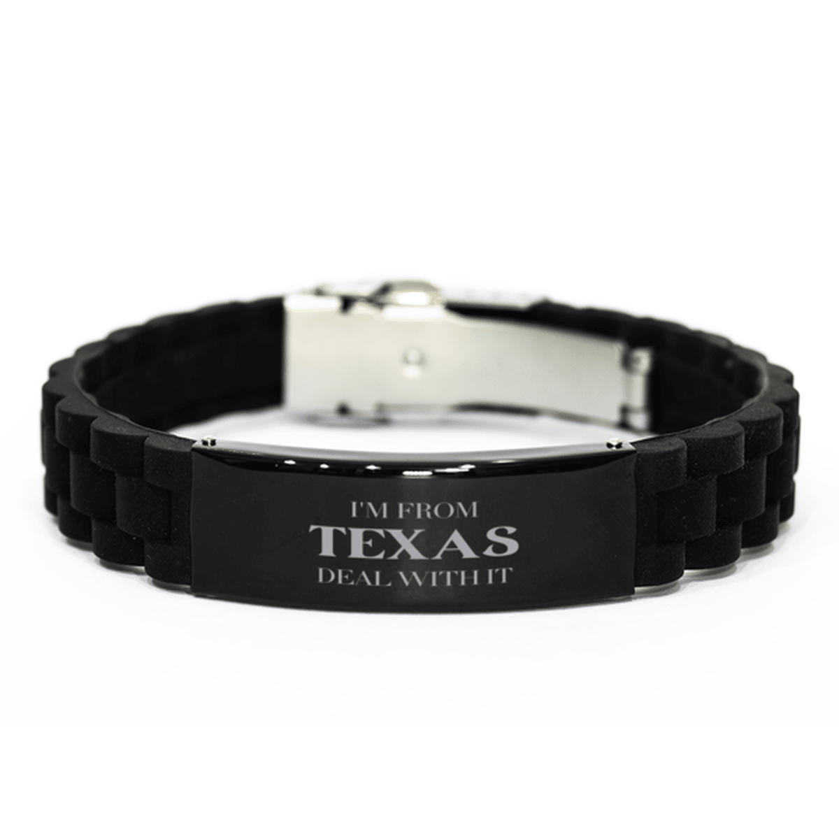 I'm from Texas, Deal with it, Proud Texas State Gifts, Texas Black Glidelock Clasp Bracelet Gift Idea, Christmas Gifts for Texas People, Coworkers, Colleague - Mallard Moon Gift Shop