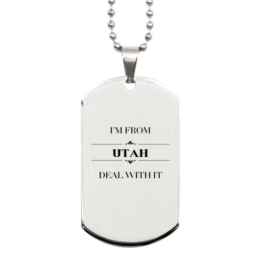 I'm from Utah, Deal with it, Proud Utah State Gifts, Utah Silver Dog Tag Gift Idea, Christmas Gifts for Utah People, Coworkers, Colleague - Mallard Moon Gift Shop