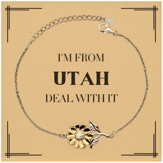I'm from Utah, Deal with it, Proud Utah State Gifts, Utah Sunflower Bracelet Gift Idea, Christmas Gifts for Utah People, Coworkers, Colleague - Mallard Moon Gift Shop