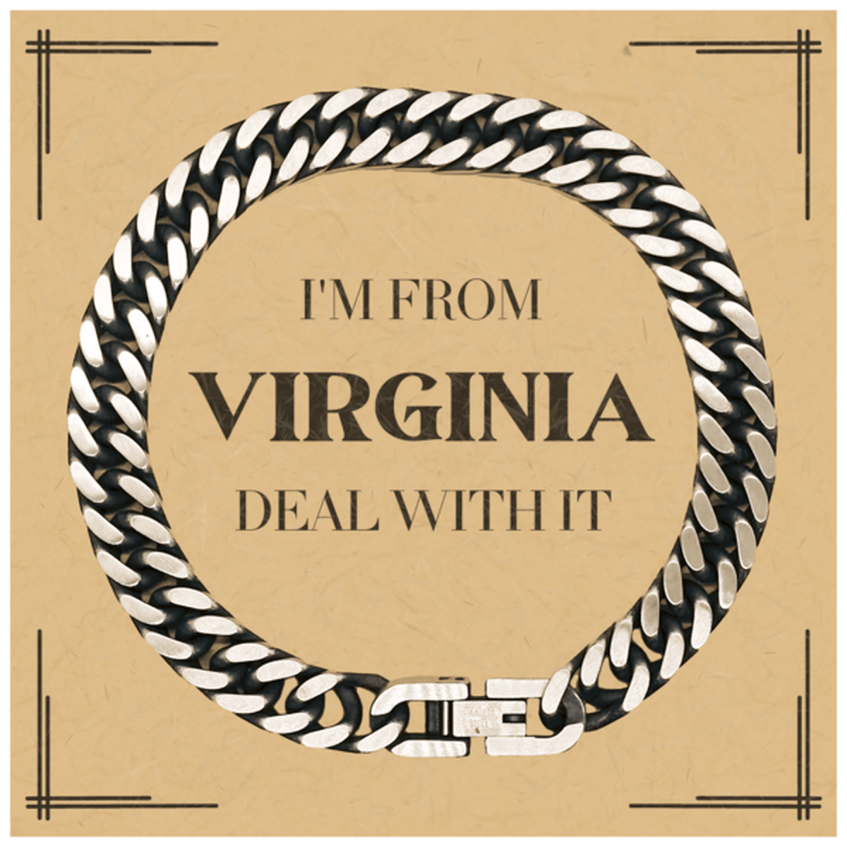 I'm from Virginia, Deal with it, Proud Virginia State Gifts, Virginia Cuban Link Chain Bracelet Gift Idea, Christmas Gifts for Virginia People, Coworkers, Colleague - Mallard Moon Gift Shop