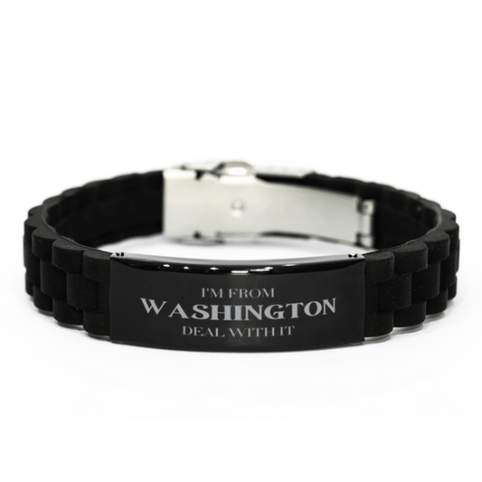 I'm from Washington, Deal with it, Proud Washington State Gifts, Washington Black Glidelock Clasp Bracelet Gift Idea, Christmas Gifts for Washington People, Coworkers, Colleague - Mallard Moon Gift Shop