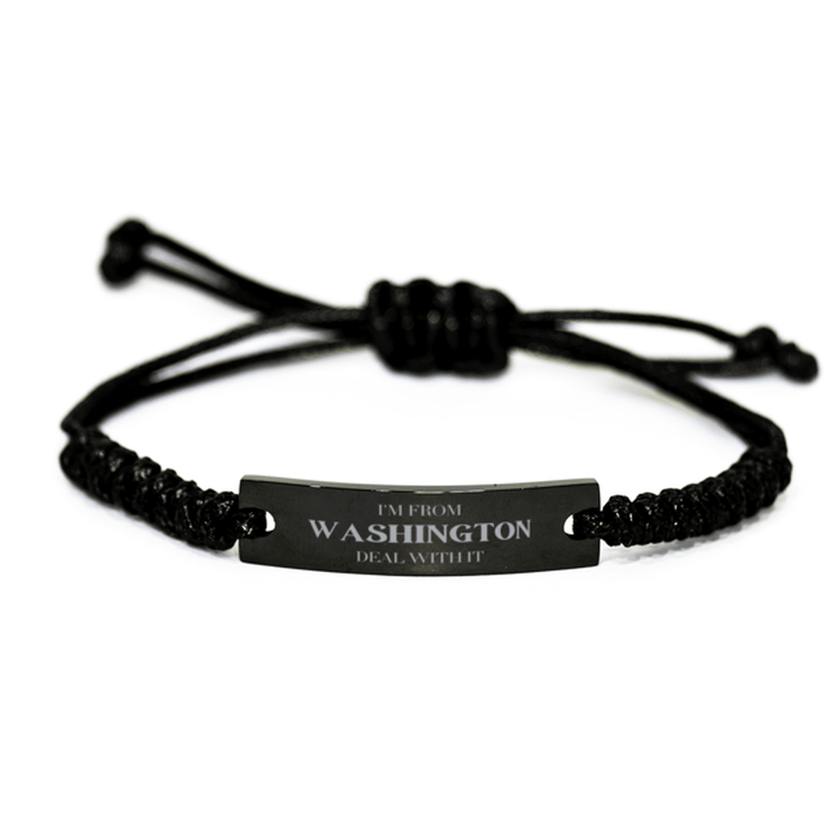 I'm from Washington, Deal with it, Proud Washington State Gifts, Washington Black Rope Bracelet Gift Idea, Christmas Gifts for Washington People, Coworkers, Colleague - Mallard Moon Gift Shop