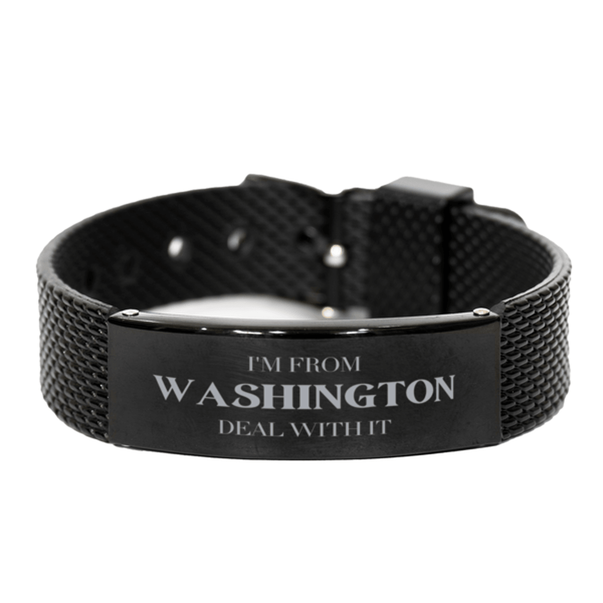 I'm from Washington, Deal with it, Proud Washington State Gifts, Washington Black Shark Mesh Bracelet Gift Idea, Christmas Gifts for Washington People, Coworkers, Colleague - Mallard Moon Gift Shop