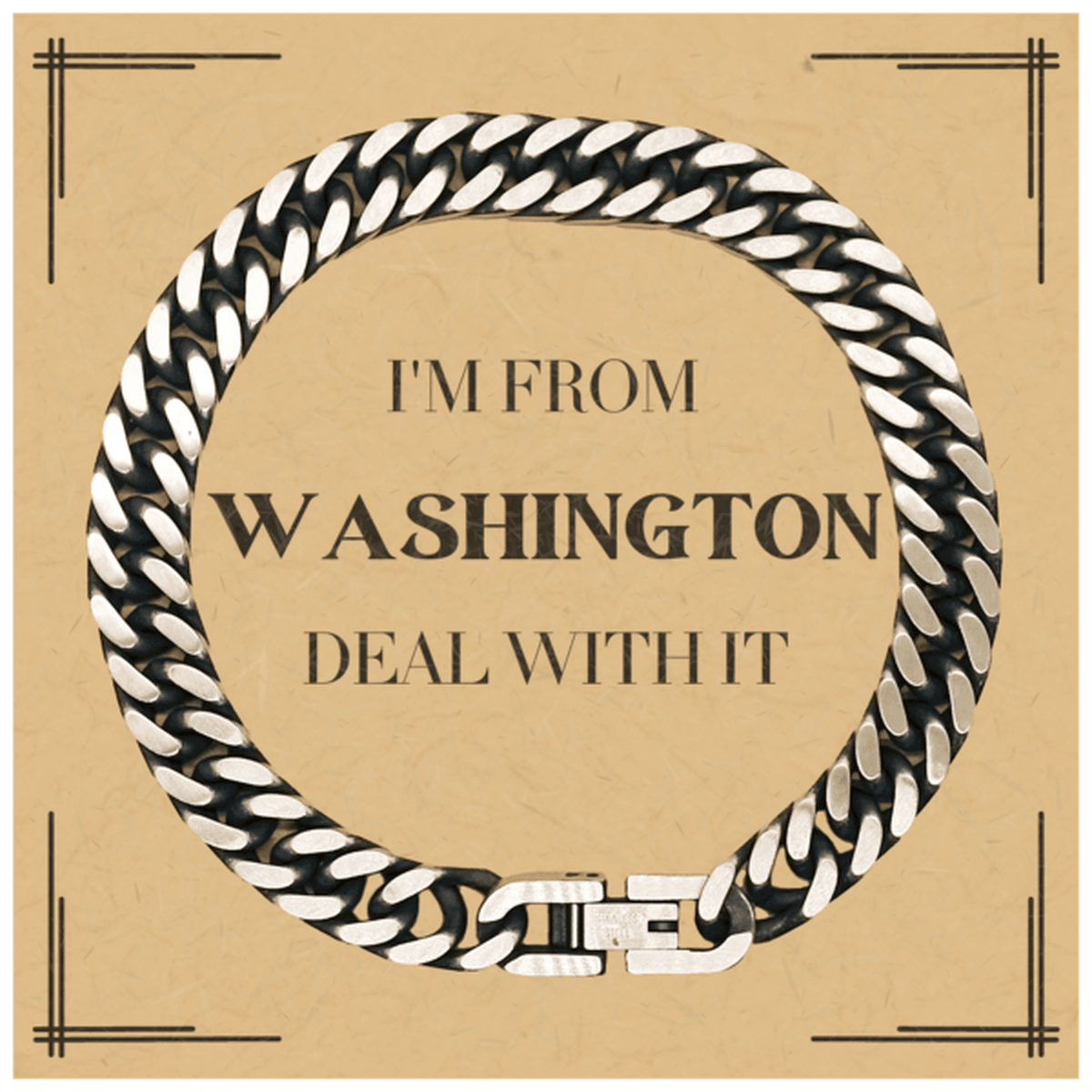 I'm from Washington, Deal with it, Proud Washington State Gifts, Washington Cuban Link Chain Bracelet Gift Idea, Christmas Gifts for Washington People, Coworkers, Colleague - Mallard Moon Gift Shop