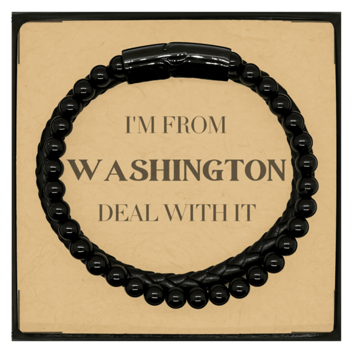 I'm from Washington, Deal with it, Proud Washington State Gifts, Washington Stone Leather Bracelets Gift Idea, Christmas Gifts for Washington People, Coworkers, Colleague - Mallard Moon Gift Shop