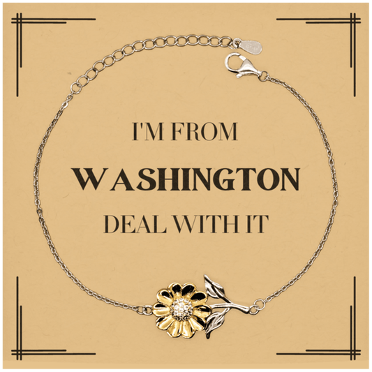 I'm from Washington, Deal with it, Proud Washington State Gifts, Washington Sunflower Bracelet Gift Idea, Christmas Gifts for Washington People, Coworkers, Colleague - Mallard Moon Gift Shop