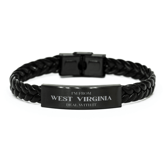 I'm from West Virginia, Deal with it, Proud West Virginia State Gifts, West Virginia Braided Leather Bracelet Gift Idea, Christmas Gifts for West Virginia People, Coworkers, Colleague - Mallard Moon Gift Shop